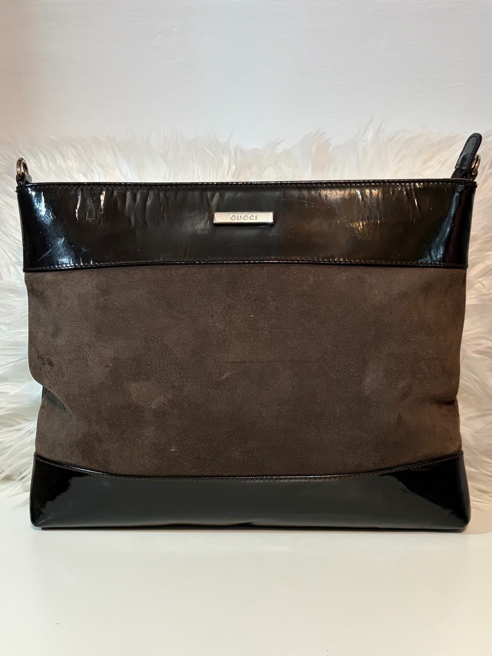Gucci Rare Vintage Brown Suede & Patent Leather Shoulder Crossbody Bag - Picture 3 of 15